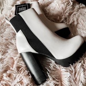 White chunky heel ankle boot